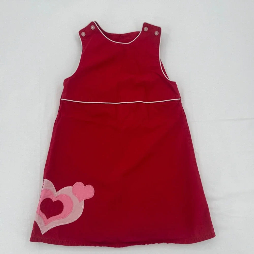 Vtg Y2K Gymboree Girls Applique Jumper Dress Heart Cutout Back Sz 7 Cotton 2003